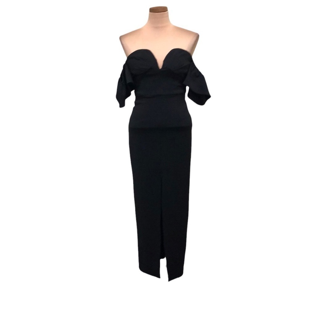Few Moda Midi Dress Size Small Black Ruffle Off Shoulder Bodycon